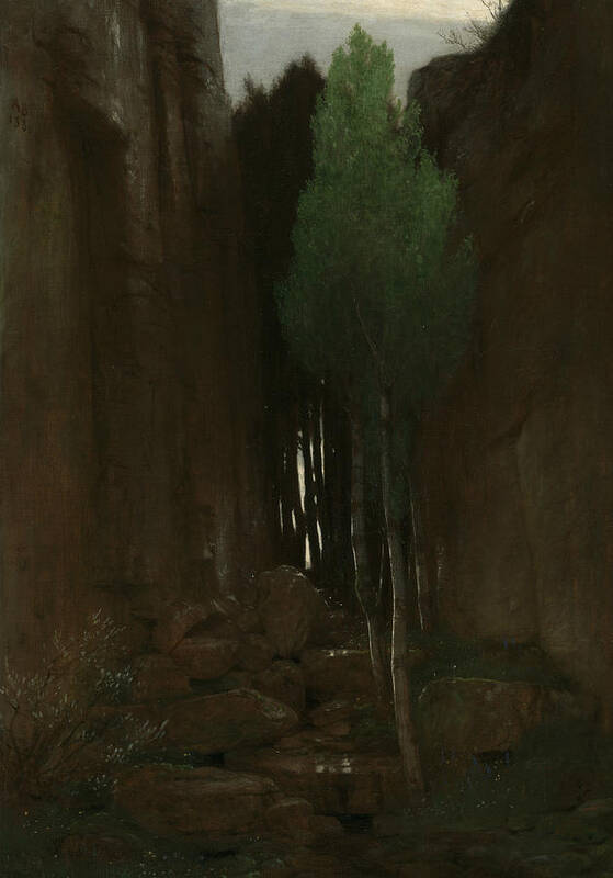 19th Century Swiss Painters Poster featuring the painting Spring in a Narrow Gorge by Arnold Bocklin