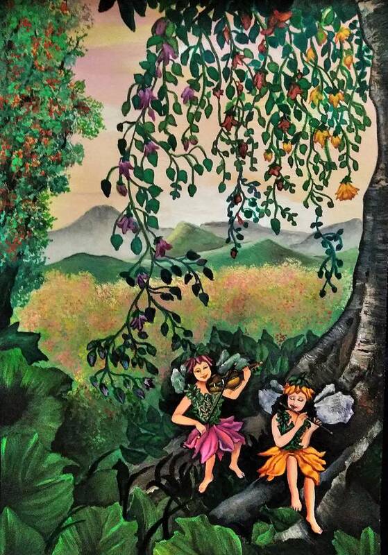 Fairies Poster featuring the painting Spring Tunes by Tara Krishna