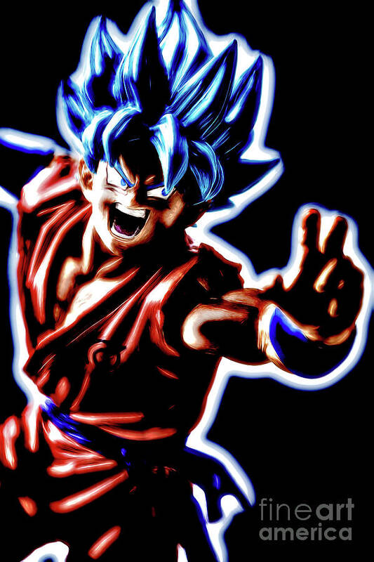 Anime Poster featuring the digital art SSJG Goku by Ray Shiu