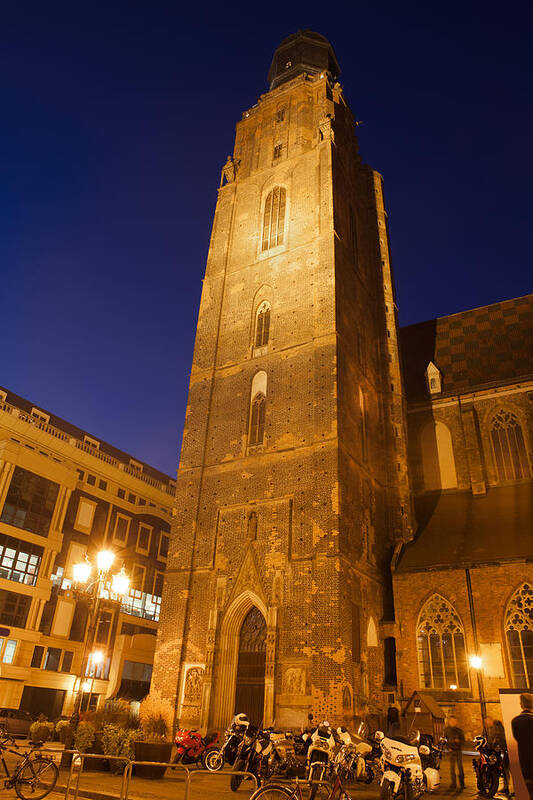 Wroclaw Poster featuring the photograph St. Elizabeth's Church Tower at Night in Wroclaw by Artur Bogacki