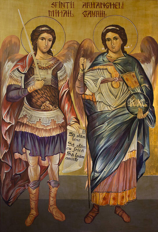 Michael Poster featuring the painting St. Michael and St. Gabriel by Vali Irina Ciobanu