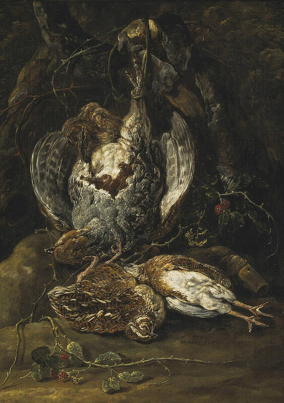 17th Century Art Poster featuring the painting Still Life with Quails and a Partridge by Jan Fyt