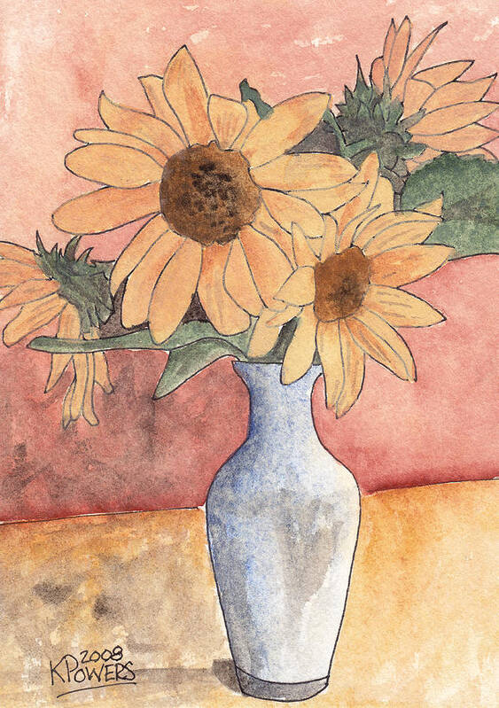 Sunflower Poster featuring the painting Sunflowers in Vase Sketch by Ken Powers