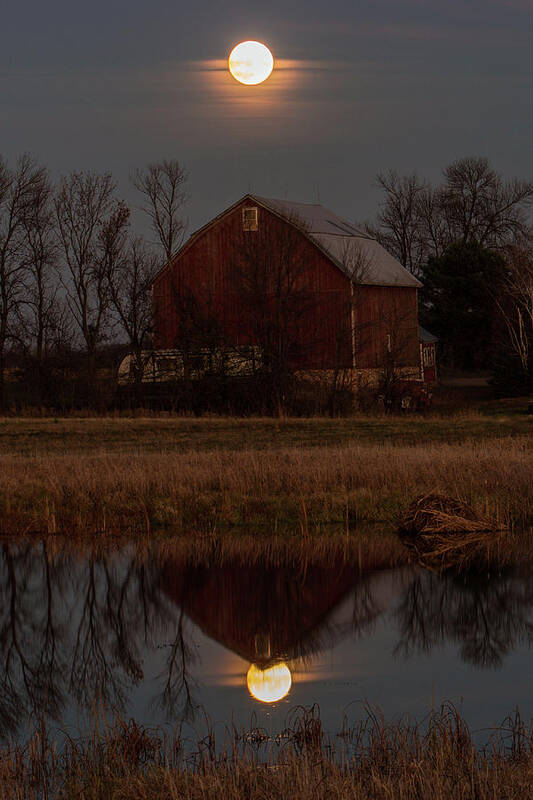 Moon Poster featuring the photograph Super Moon and Barn Series #3 by Patti Deters