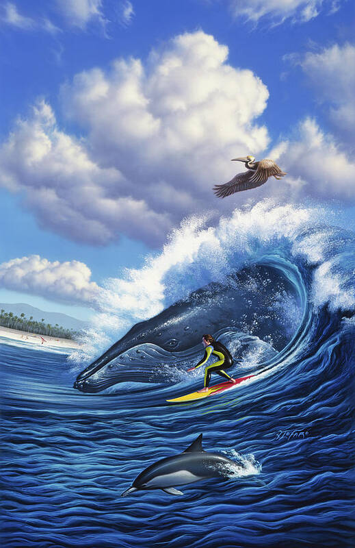 Humpback Whale Poster featuring the painting Surf's Up by Jerry LoFaro