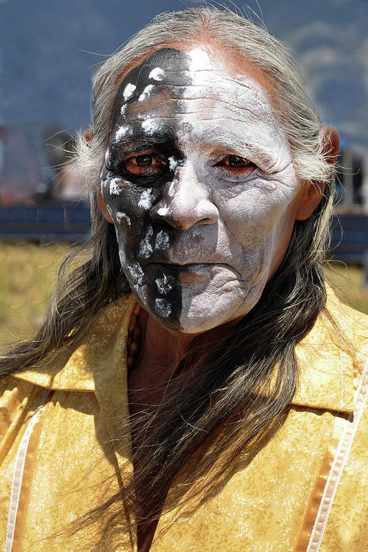 Taos New Mexico Indian Native Face Paint Special Sacred Pow Wow Cermonial Dance Performance Black White Polka Dots Man Usa American Aborginal Poster featuring the photograph Taos Elder by Jennifer Wright