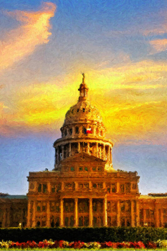 Dallas Poster featuring the painting Texas Capitol at Sunset Austin by Jeff Steed
