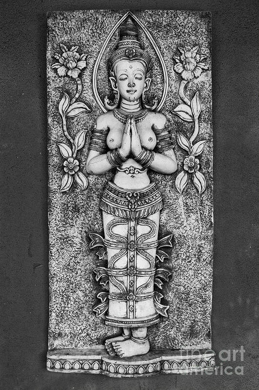 Statue Poster featuring the photograph Thai Carving of Naked Goddess by Antony McAulay