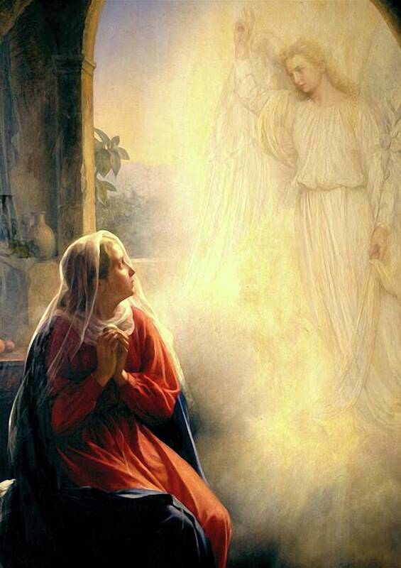 The Annunciation Poster featuring the mixed media The Annunication Virgin Mary Archangel Gabriel by Carl Bloch