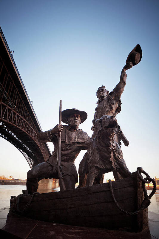 Harry Weber Statue Lewis And Clark St. Louis Riverfront Poster featuring the photograph The Captain Returns by David Coblitz