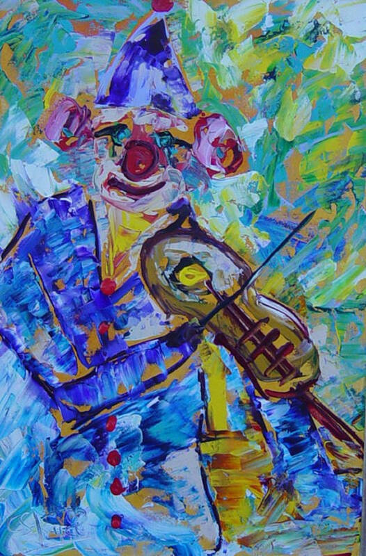 Seascape Poster featuring the painting The Clown playing violin by Frederic Payet