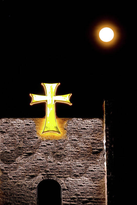 Alex Lyubar Poster featuring the photograph The Full Moon and the Maltese Cross by Alex Lyubar
