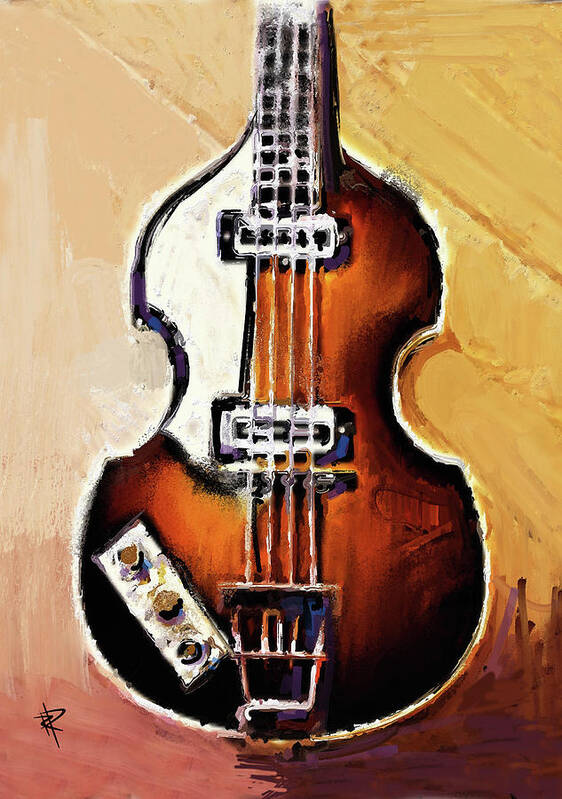 Hofner Bass Guitar Poster featuring the mixed media The Hofner Bass by Russell Pierce