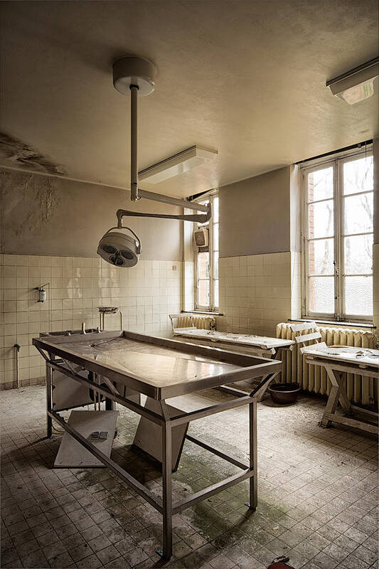 Abandoned Poster featuring the photograph the morgue autopsy table - Urban exploration by Dirk Ercken