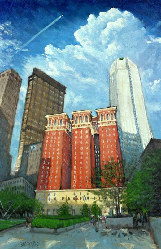 Cityscape Poster featuring the painting The Omni William Penn Hotel by Erik Schutzman