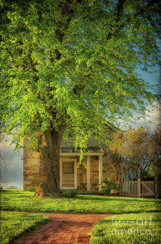 Cottage Poster featuring the photograph The Stone Cottage On A Spring Evening by Lois Bryan