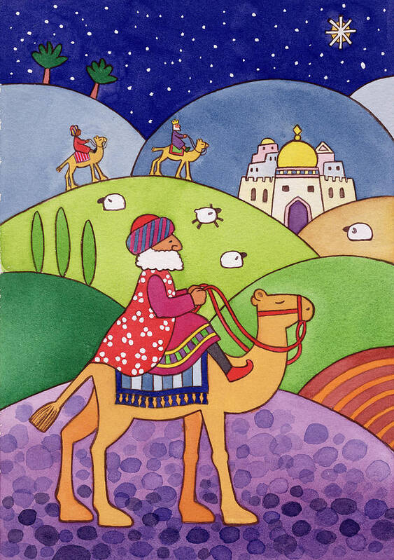 Camel; Sheep; Star; City Poster featuring the painting The Three Kings by Cathy Baxter