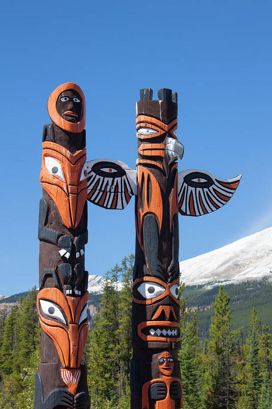 Totem Pole Poster featuring the photograph Jasper Totem Poles by Arterra Picture Library