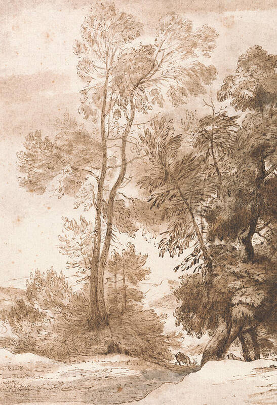 English Romantic Painters Poster featuring the drawing Trees and Deer by John Constable