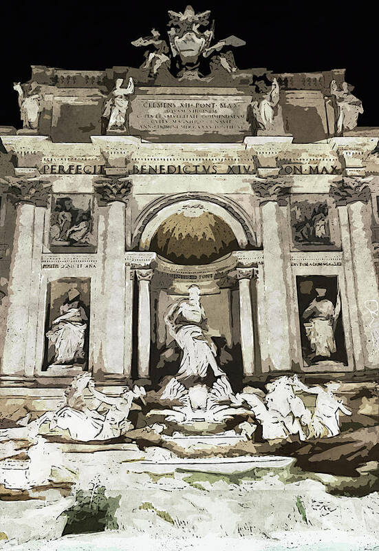 Rome Italy Poster featuring the painting Trevi Fountain - 02 by AM FineArtPrints