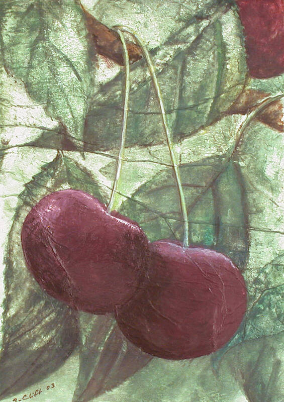 Cherries Poster featuring the painting Two Cherries by Sandy Clift