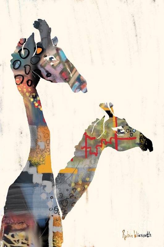 Giraffe Poster featuring the digital art Two Giraffes by Robin Wiesneth