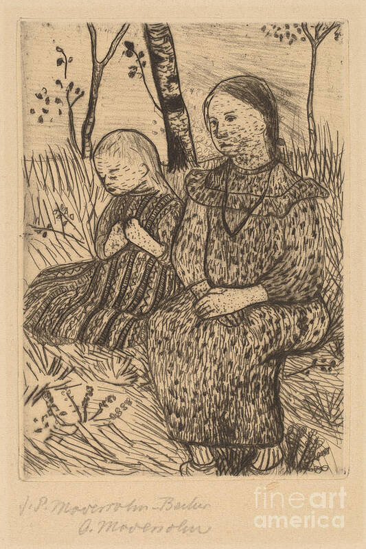  Poster featuring the drawing Two Peasant Girls by Paula Modersohn-becker