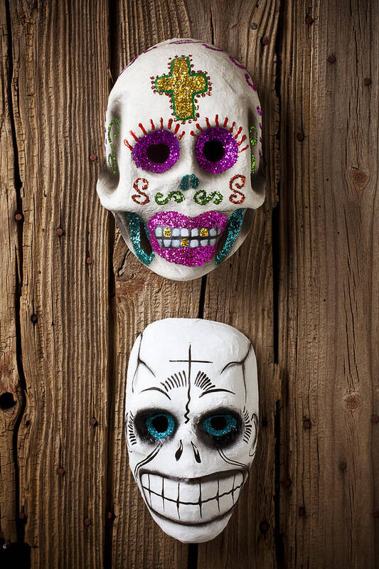 Mask Poster featuring the photograph Two skull masks by Garry Gay
