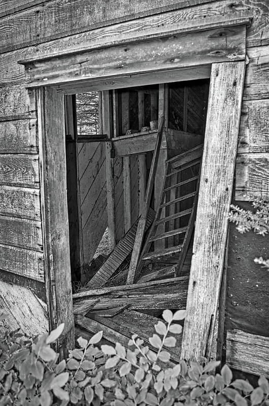 Abandoned Poster featuring the photograph Upper Hoist Doorway Monochrome by Cathy Mahnke