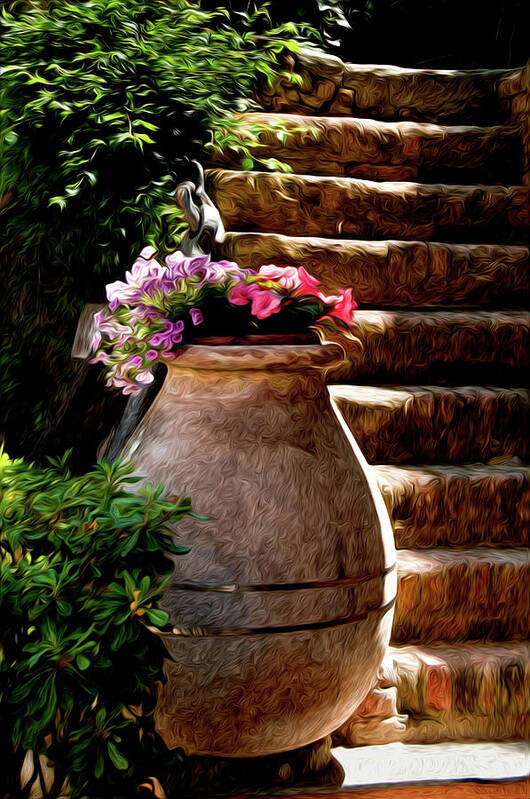 Flowers Poster featuring the photograph Urn And Flowers Portofino Italy by Xavier Cardell