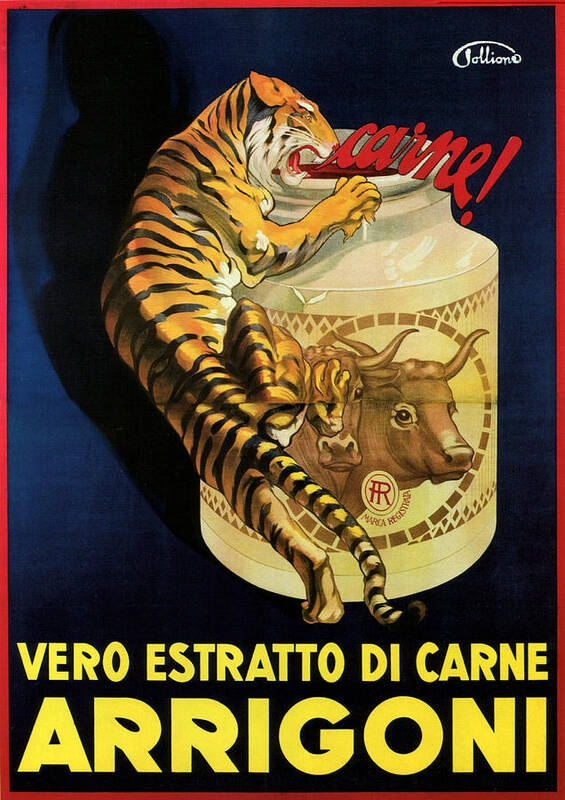 True Meat Poster featuring the mixed media Vero Estratto Di Carne Arrigoni - Vintage Advertising Poster by Studio Grafiikka