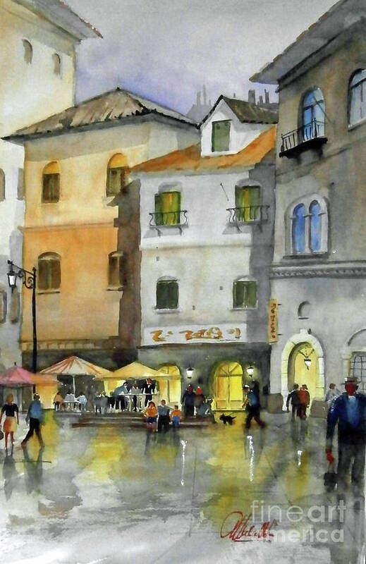 Watercolor Poster featuring the painting via Corso by Gerald Miraldi
