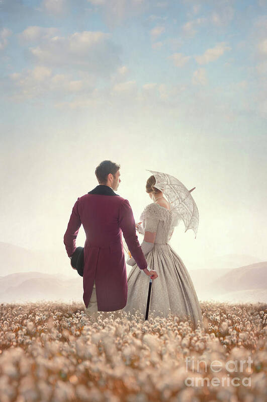 Victorian Poster featuring the photograph Victorian Couple Standing In A Meadow by Lee Avison