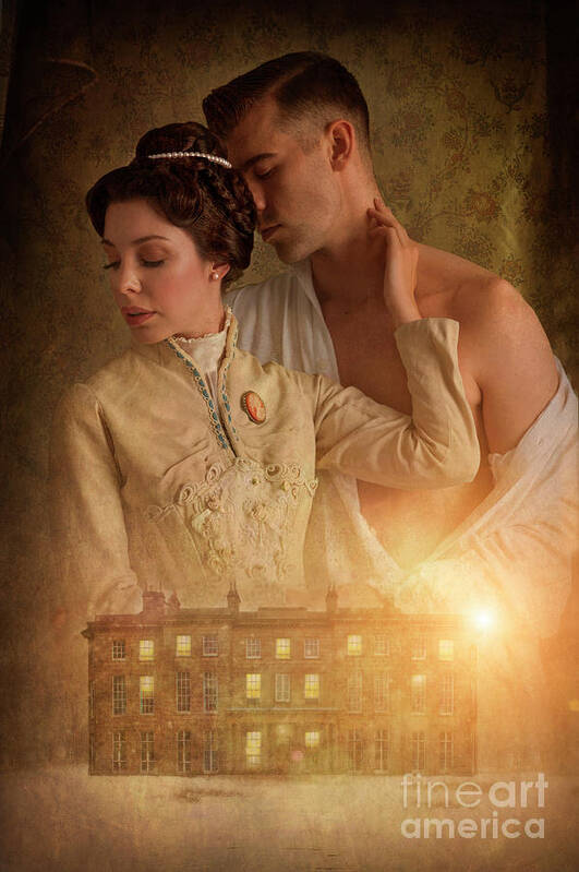 Victorian Poster featuring the photograph Victorian Lovers And Mansion At Night by Lee Avison