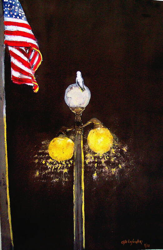 Victory American Flag Bird Street Lamp Poster featuring the painting Victory by Miroslaw Chelchowski