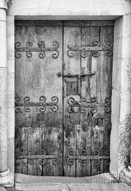 France Poster featuring the photograph Villefranche de Conflent Old Door Black White France by Chuck Kuhn