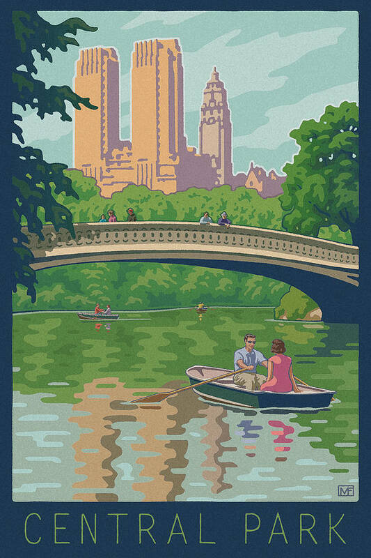 Bow Bridge Poster featuring the digital art Vintage Central Park by Mitch Frey