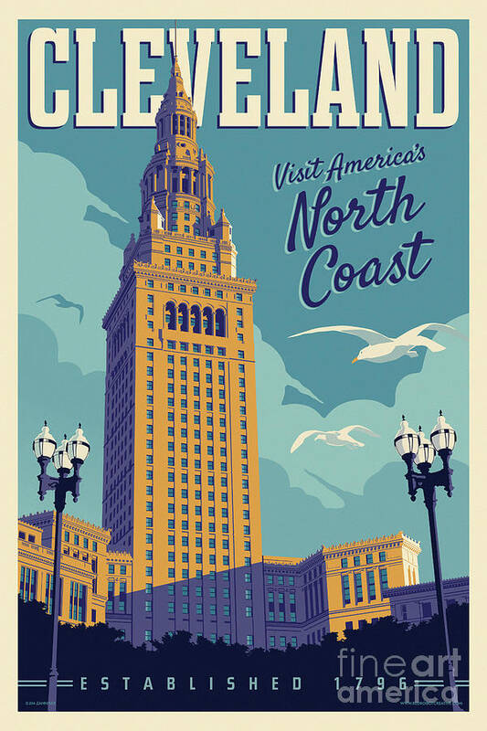 Cleveland Poster featuring the digital art Cleveland Poster - Vintage Style Travel by Jim Zahniser