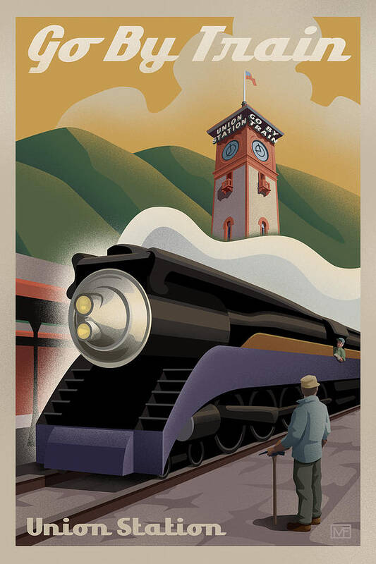 #faatoppicks Poster featuring the digital art Vintage Union Station Train Poster by Mitch Frey