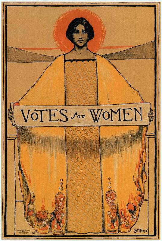 Votes For Women Poster featuring the mixed media Votes for Women - Vintage Propaganda Poster by Studio Grafiikka