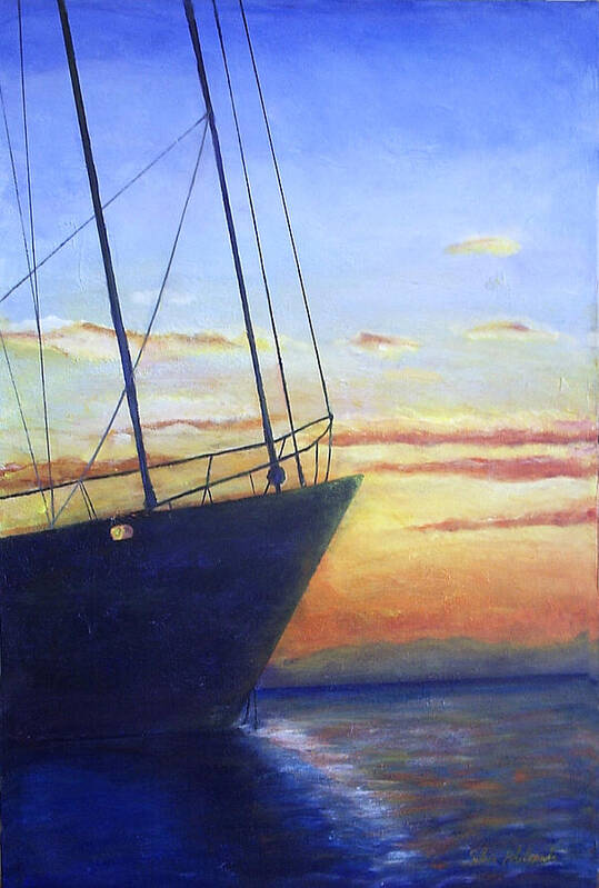 Sunset Poster featuring the painting Waiting out the sunset by Silvia Philippsohn
