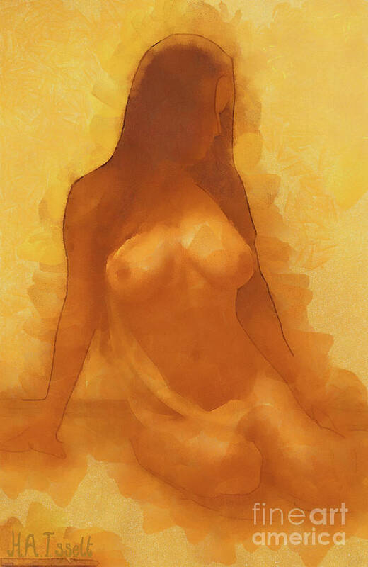 Pose Poster featuring the digital art Watercolor Orange Nude by Humphrey Isselt