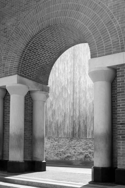 Houstonian Poster featuring the photograph Waterwall and Arch 3 in Black and White by Angela Rath