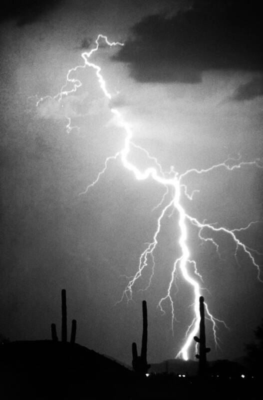 Lightning Poster featuring the photograph Way too Close For Comfort BW Print by James BO Insogna