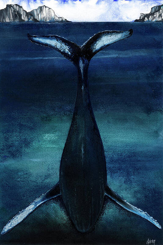 Blue Poster featuring the mixed media whale II by Anthony Burks Sr