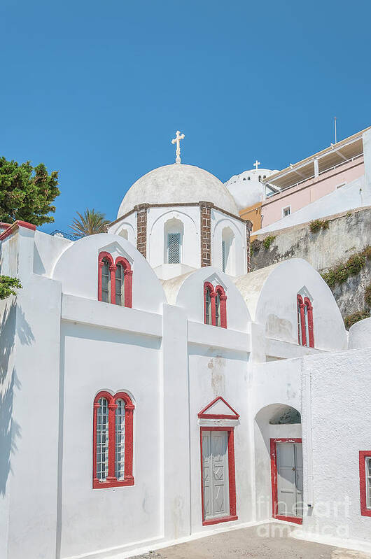Cyclades Poster featuring the photograph White Church at Fira by Antony McAulay