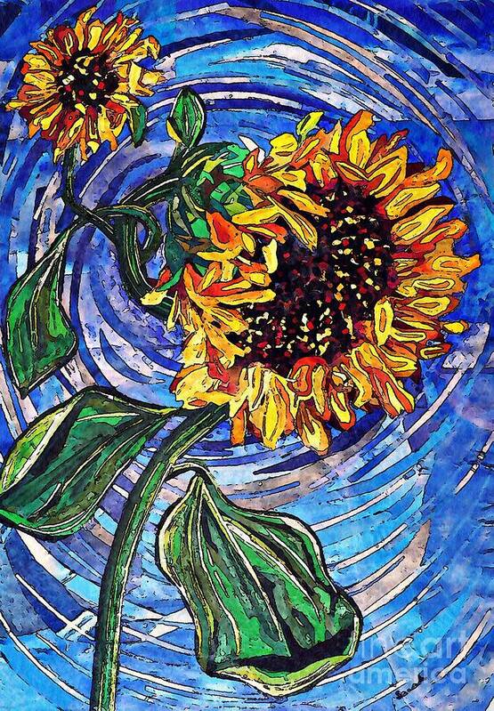 Sunflower Poster featuring the mixed media Wild Sunflowers by Sarah Loft