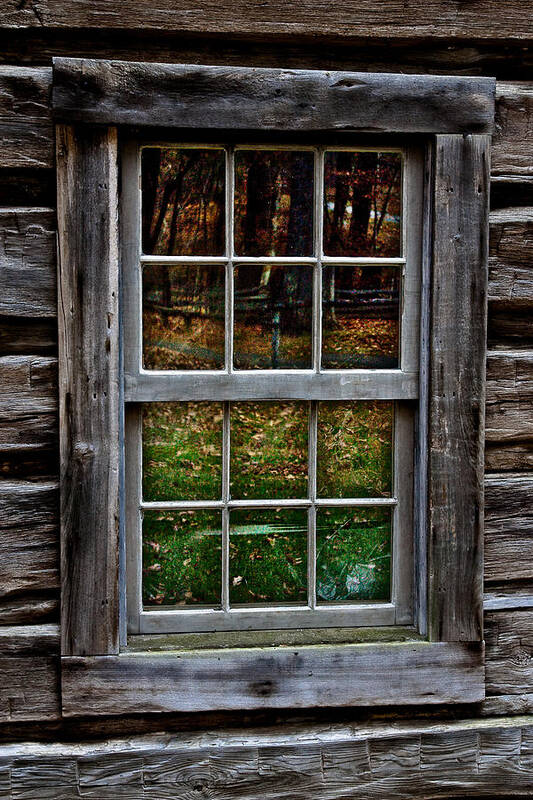 Rustic Poster featuring the photograph Window Reflection at Mabry Mill by Mark Currier