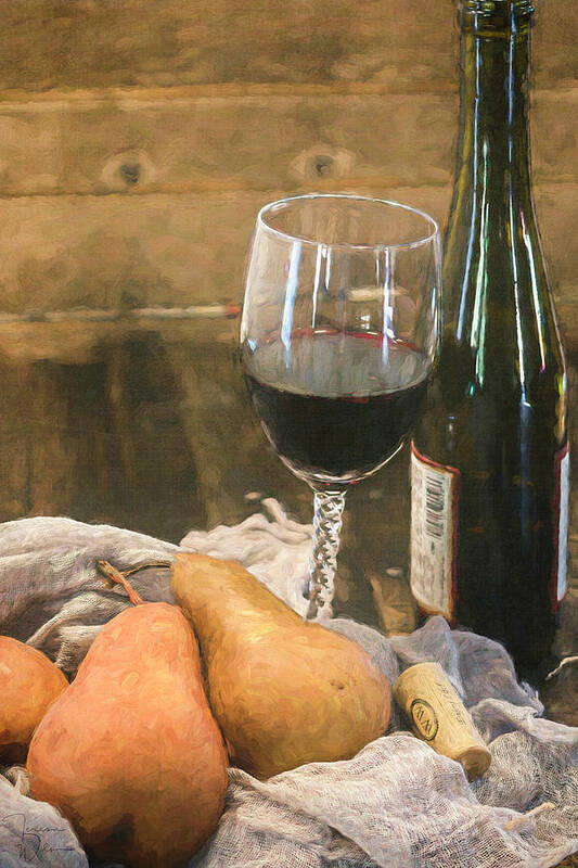 Fruit Poster featuring the photograph Wine and Pears by Teresa Wilson
