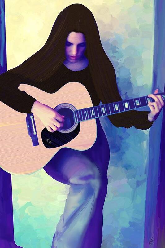Victor Shelley Poster featuring the painting Woman Playing Guitar by Victor Shelley